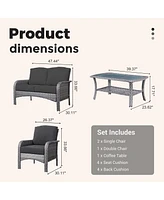 Xizzi 4 Pieces Patio Fruniture Set,Outdoor Wicker Sofa with Outdoor Chairs,Coffee Table,High Back Loveseat Thickened Cushion