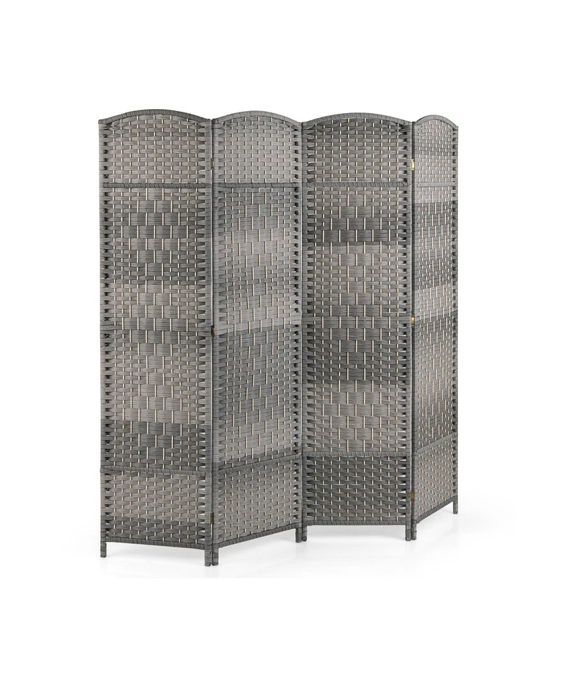 4-Panel Folding Privacy Screen with Hand-Woven Pattern Stylish Room Divider for Home, Office, or Living Room