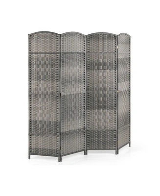 4-Panel Folding Privacy Screen with Hand-Woven Pattern Stylish Room Divider for Home, Office, or Living Room