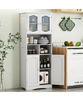 Freestanding Linen Bathroom Storage Cabinet with Frost Glass Doors