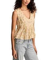 Lucky Brand Women's Printed Ruched Ruffled V-Neck Top