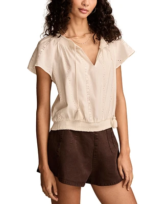 Lucky Brand Women's Solid Smocked Hem Blouse