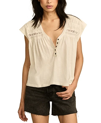 Lucky Brand Women's Lace-Trim Cap-Sleeve Henley T-Shirt