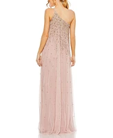 Women's One Shoulder Embellished Trapeze A Line Gown