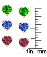 3-Pc. Set Green Quartz (3/4 ct. t.w.), Blue Spinel (1 ct. t.w.), and Lab Grown Ruby (1-1/5 ct. t.w.) Heart Stud Earrings in 14k Gold-Plated Sterling S