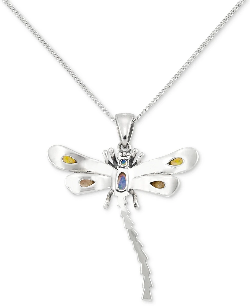 Marcasite (1/4 ct. t.w.) & Agate (1 ct. t.w.) Dragonfly 18" Pendant Necklace in Sterling Silver