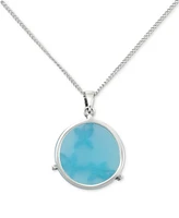 Blue Agate & Marcasite Flower Disc 18" Pendant Necklace in Sterling Silver