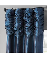 Half Price Drapes Navy Ruched Solid Faux Silk Taffeta Room Darkening Curtain