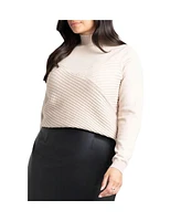 Eloquii Plus Size Diagonal Cable Knit Mock Neck Sweater