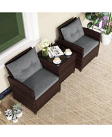 3 Pieces Rattan Patio Furniture Set with Washable Cushion