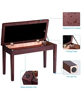 Solid Wood Pu Leather Piano Double Storage Keyboard Bench