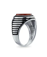 Bling Jewelry Retro Grooved Mens Silver Ring with Black Onyx Square Signet Sterling Silver Band