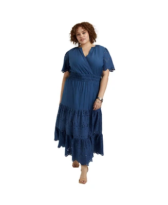 June + Vie Women's Plus Size Eyelet Tiered Dress