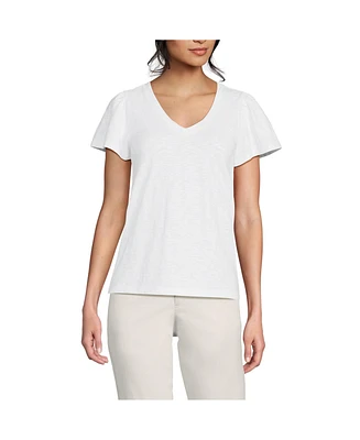Lands' End Women's Slub Flutter Sleeve V-Neck T-Shirt