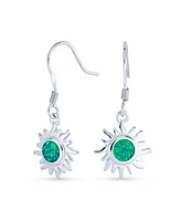 Bling Jewelry Irradiance Green Or Orange Fire Created Opal Summer Fun Sunburst Dangle Drop Earrings .925 Sterling Silver Fish Wire