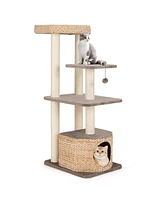 Gymax 52'' Cattail Cat Tower w/ Sisal Scratching Posts Perch Dangling Ball Cat Tree