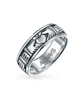 Bling Jewelry Unisex Celtic Claddagh Band Silver Ring for Couples Oxidized Sterling