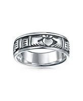 Bling Jewelry Unisex Celtic Claddagh Band Silver Ring for Couples Oxidized Sterling