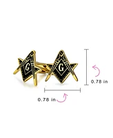 Bling Jewelry Shield Round Freemasons Compass Symbol Shirt Cufflink Blue Black Enamel