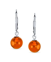 Bling Jewelry Simple Round Basic Natural Lemon Yellow Or Honey Cognac Amber 8MM Bead Ball Drop Dangle Earrings .925 Sterling Silver