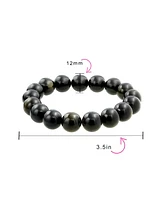 Bling Jewelry Brown Gold Obsidian Round Bead 12MM Stacking Stretch Bracelet Unisex Single Strand