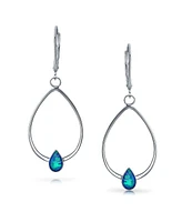 Bling Jewelry Boho Geometric Thin Open Oval Abalone Opal Hoop Dangle Earrings .925 Sterling Silver