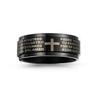 Bling Jewelry Stainless Steel Religious Cross Black Spinner Band Ring