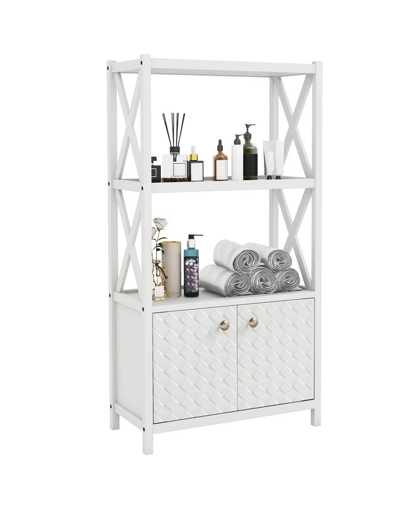 Bathroom Storage Cabinet with Open Shelves and Double Doors