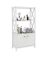 Bathroom Storage Cabinet with Open Shelves and Double Doors