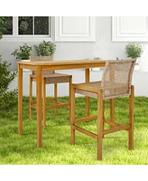 Gymax Wicker Bar Stools Set of 2 Patio Chairs w/ Solid Wood Frame Ergonomic Footrest