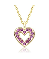 GiGiGirl Sterling Silver 14K Gold Plated Red Cubic Zirconia Heart Halo Charm Pendant Necklace