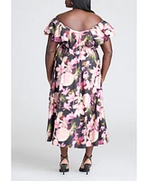 Eloquii Plus Ruffle Neckline Floral Dress