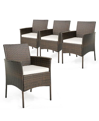 Gymax Patio Dining Chairs Set of 4 Outdoor Pe Wicker Chairs w/ Removable Cushions Brown & Off White