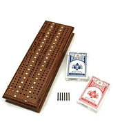 We Games 3 Track Sprint Cabinet Cribbage Set with Metal Pegs & 2 Card Decks