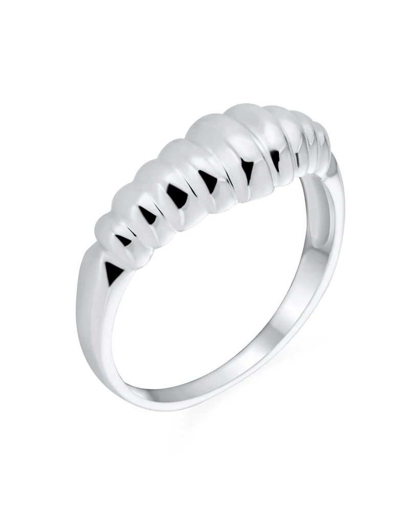 Bling Jewelry Ribbed Dome Croissant Silver Ring: Dainty Shrimp Band Thin Sterling