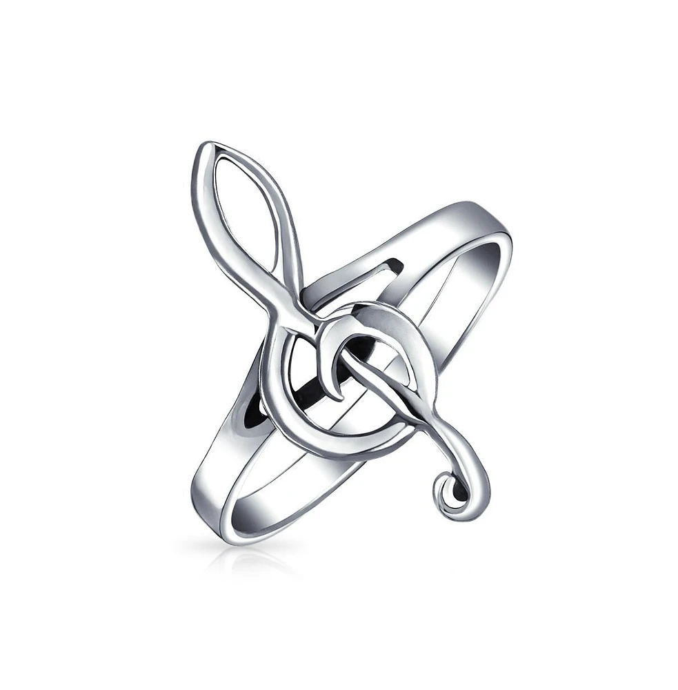 Bling Jewelry Silver Ring with Treble Clef Note Design Sterling Thin Band Music Lovers