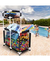 Yescom Extra Large Mesh Pool Storage Bin Noodles Holder Toys Organizer,Rolling 6 Wheels,Double Decker Cart