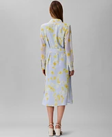 Calvin Klein Women's Long Sleeve Printed Chiffon Belted Shirtdress