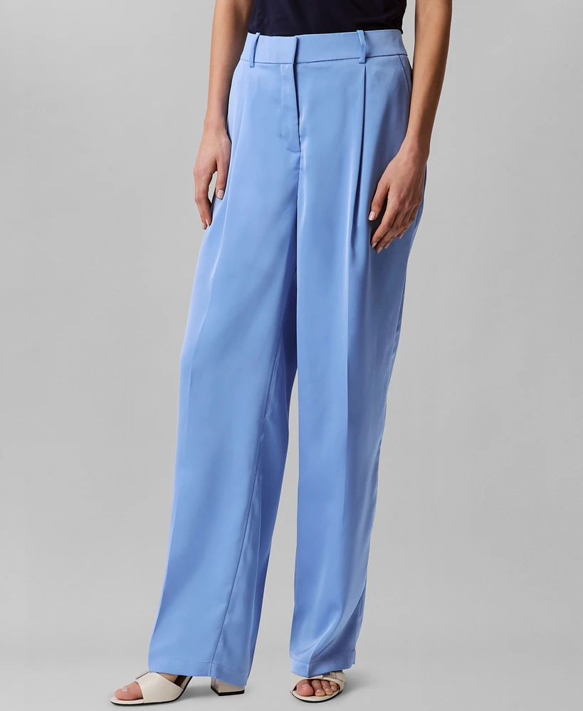 Calvin Klein Women's Satin High-Waist Wide-Leg Pants