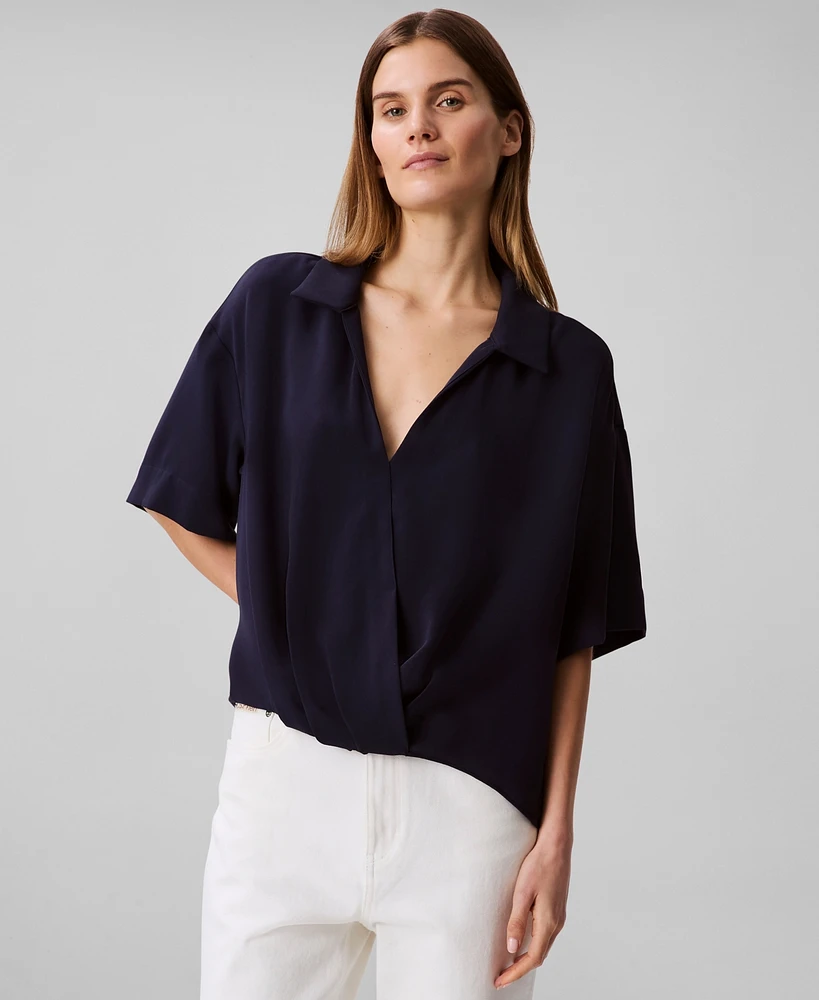 Calvin Klein Women's Collared Draped Faux-Wrap Top