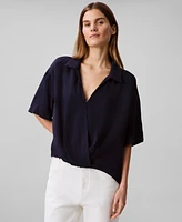 Calvin Klein Women's Collared Draped Faux-Wrap Top