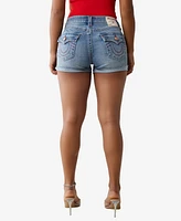 True Religion Women's Jennie Rolled Hem Flap Denim Shorts