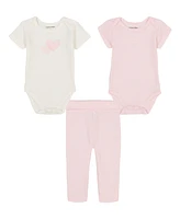 Calvin Klein Baby Girls 3-Piece Logo Hearts Bodysuits and Printed Leggings Set