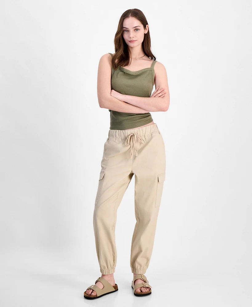 Tinseltown Juniors' High Waisted Pull On Utility Jogger Pants