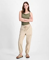Tinseltown Juniors' High Waisted Pull On Utility Jogger Pants