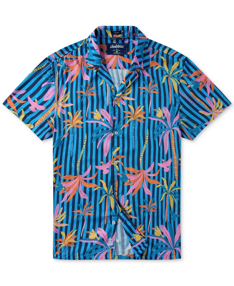 Chubbies Men's The Wild Blue Sunday Classic-Fit Tropical Stripe Button-Down Camp Shirt