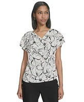Halston Women's Printed Cap-Sleeve V-Neck Blouse
