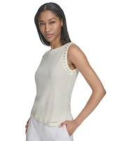 Halston Women's Rhinestone-Armhole Round-Neck Top