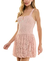 Seni & Cade Juniors' Embellished Lace Bubble-Hem Dress