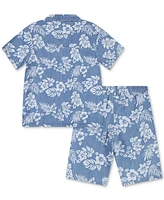 Hurley Little Boys Chambray Printed Camp Shirt & Shorts Set